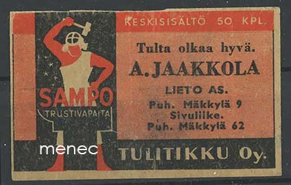 Seppä-etiketti, A. Jaakkola, Lieto as. 