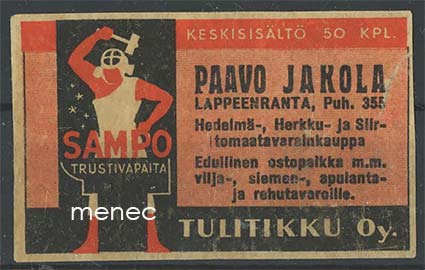 Seppä-etiketti, Paavo Jakola, Lappeenranta, 2 eri ladelmaa 