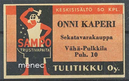 Seppä-etiketti, Onni Kaperi, Vähä-Pulkkila, Asikkala 
