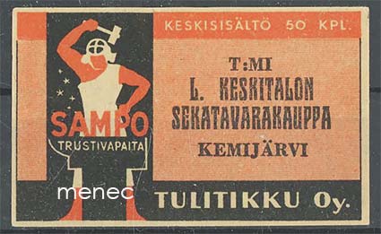 Seppä-etiketti, T:mi L. Keskitalon sekatavarakauppa, Kemijärvi 