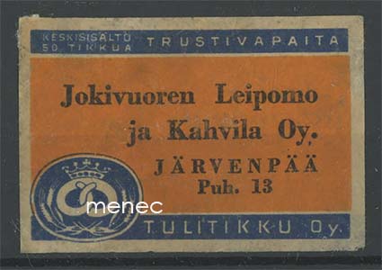 Kauppiasetiketti, Jokivuoren Leipomo ja Kahvila, Järvenpää 