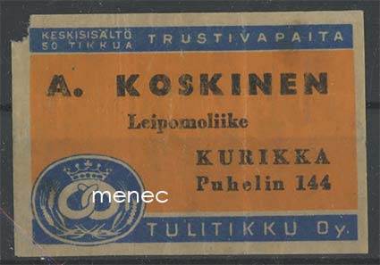 Kauppiasetiketti, A. Koskinen, Kurikka 