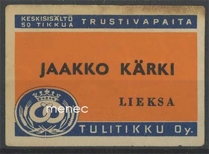 Kauppiasetiketti, Jaakko Kärki, Lieksa 