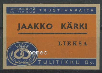 Kauppiasetiketti, Jaakko Kärki, Lieksa 