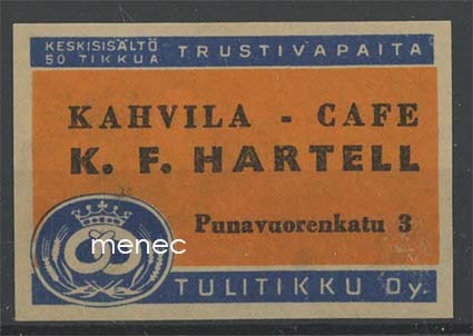 Kauppiasetiketti, Kahvila K. F. Hartell, Helsinki 
