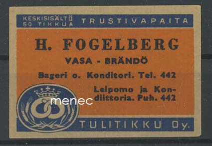 Kauppiasetiketti, H. Fogelberg, Vaasa 