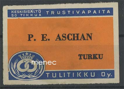 Kauppiasetiketti, P. E. Aschan, Turku 