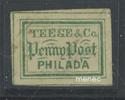USA local, Teese & Co Penny Post 1852, Philadelphia 