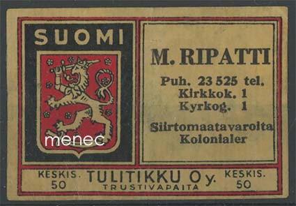 Tulitikkuetiketti, M. Ripatti, Kirkkokatu 1 