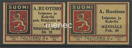 Tulitikkuetiketti, A. Ruotimo, Mäntsälä, 2 erilaista 