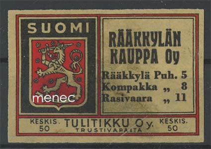 Tulitikkuetiketti, Rääkkylän Kauppa 