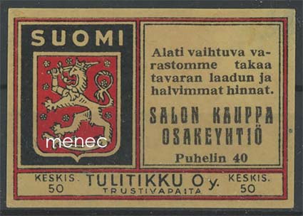 Tulitikkuetiketti, Salon Kauppa Osakeyhtiö 