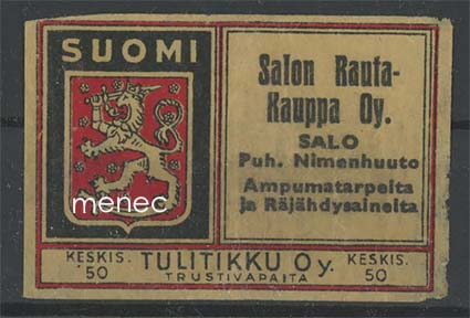 Tulitikkuetiketti, Salon Rautakauppa 