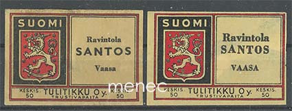Tulitikkuetiketti, Ravintola Santos, Vaasa, 2 erilaista 