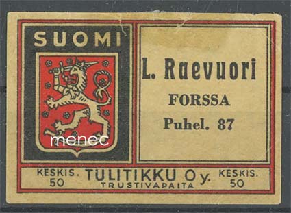 Tulitikkuetiketti, L. Raevuori, Forssa 
