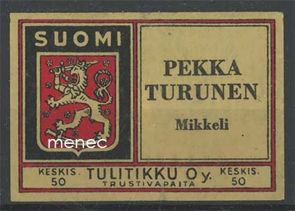 Tulitikkuetiketti, Pekka Turunen, Mikkeli 