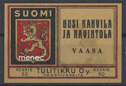 Tulitikkuetiketti, Uusi kahvila ja ravintola, Vaasa 