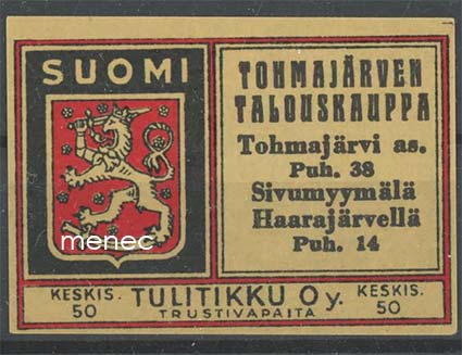 Tulitikkuetiketti, Tohmajärven Talouskauppa 