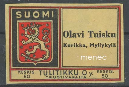 Tulitikkuetiketti, Olavi Tuisku, Kurikka, Myllykylä 
