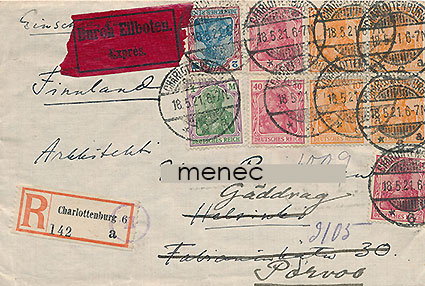 Kirjelähetys, Saksa, sensuurin avaama, kirjattu, pika, Suomeen 