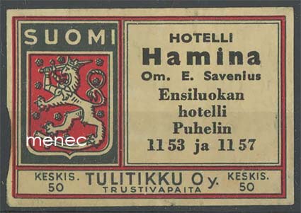 Tulitikkuetiketti, Hotelli Hamina 