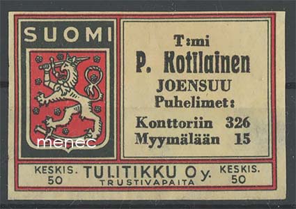 Tulitikkuetiketti, P. Kotilainen, Joensuu 