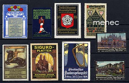 Saksa, mainosmerkkejä 1910-1920-luvuilta, 9 kpl 