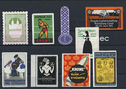 Saksa, mainosmerkkejä 1910-1920-luvuilta, 9 kpl 