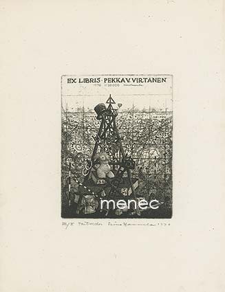 Hannula, Simo - Pekka V. Virtanen, exlibris, taiteilijavedos 