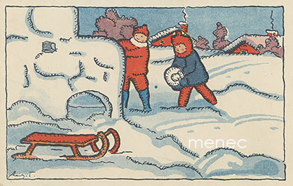 Tuhka, Aukusti - Lapset lumilinnaa rakentamassa 