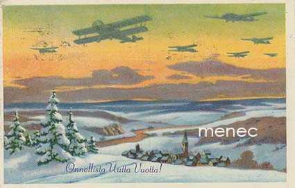 Lentolaivue kylän yllä 