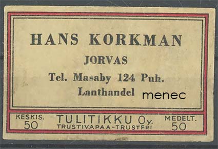 Kauppiasetiketti, Hans Korkman, Jorvas, Kirkkonummi 