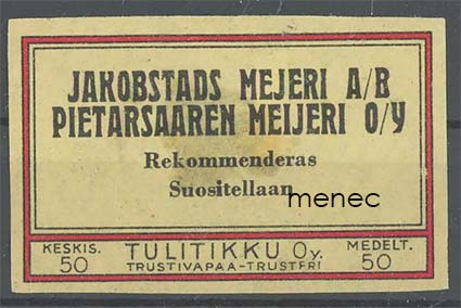 Kauppiasetiketti, Pietarsaaren Meijeri 