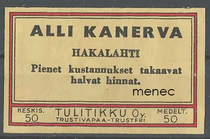 Kauppiasetiketti, Alli Kanerva, Hakalahti, Kokkola 