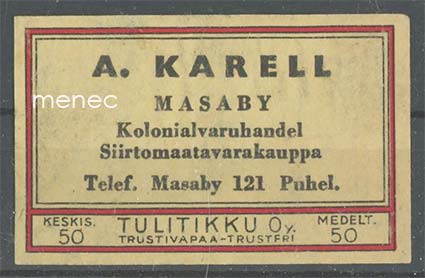 Kauppiasetiketti, A. Karell, Masala, Kirkkonummi 