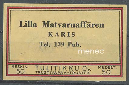 Kauppiasetiketti, Lilla Matvaruaffären, Karjaa 