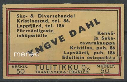 Kauppiasetiketti, Yngve Dahl, Kristiinankaupunki 