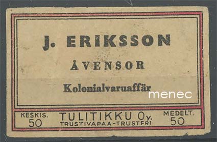 Kauppiasetiketti, J. Erikson, Åvensor 