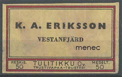 Kauppiasetiketti, K. A. Erikson, Vestanfjärd 