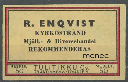 Kauppiasetiketti, R. Enqvist, Kyrkostrand, Pietarsaari 
