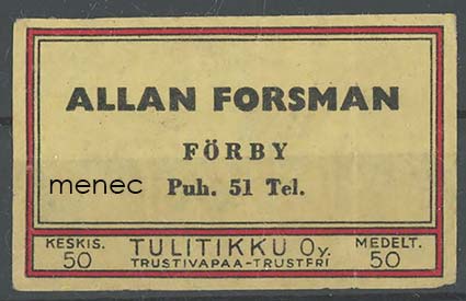 Kauppiasetiketti, Allan Forsman, Förby, Särkisalo 