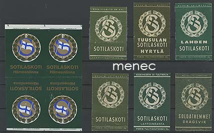 Tulitikkuetikettejä, sotilaskoteja, 10 kpl 