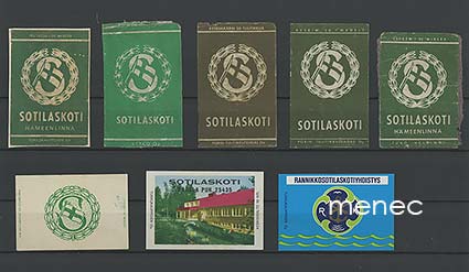 Tulitikkuetikettejä, sotilaskotiaiheita, 8 kpl 