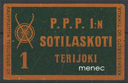 Tulitikkuetiketti, P.P.P. 1:n Sotilaskoti, Terijoki 