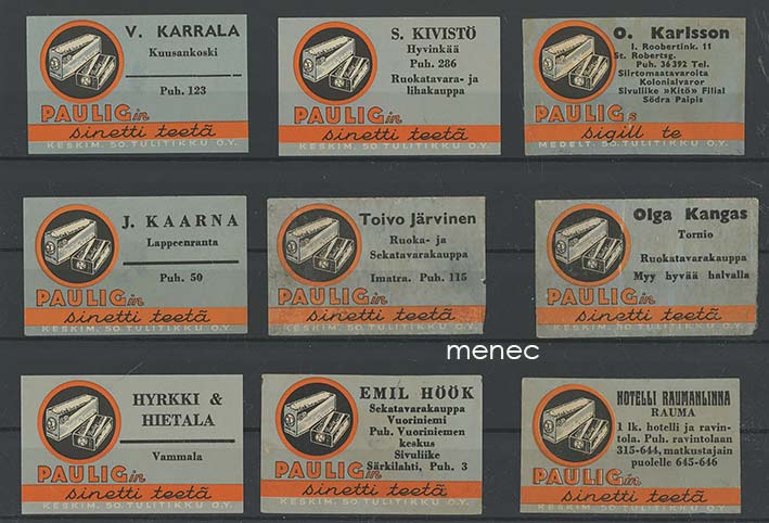 Kauppiasetikettejä, Paulig, 9 kpl 