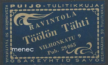 Kauppiasetiketti, Ravintola Töölön Tähti, Helsinki 