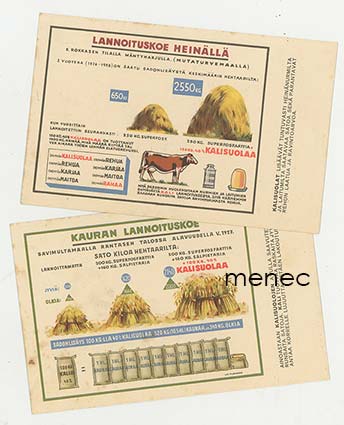 Kaksi kalisuola-mainoskorttia 