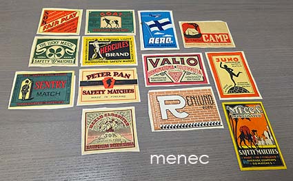 Kotimaisia isoja tulitikkuetikettejä, 13 kpl 