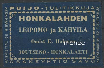 Kauppiasetiketti, Honkalahden leipomo ja kahvila, Joutseno 