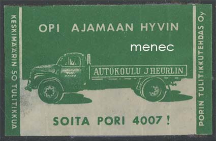 Tulitikkuetiketti, Autokoulu J. Heurlin, Pori 